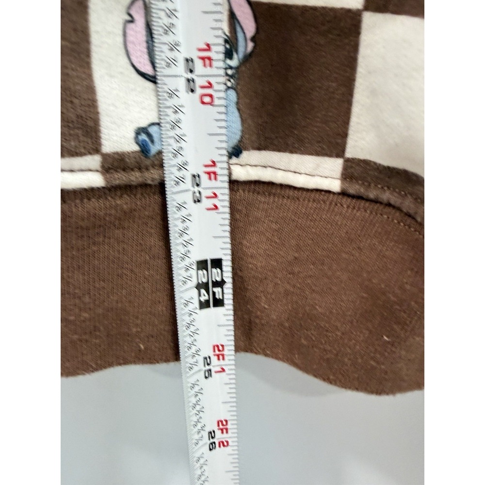 Disney Stitch Checkered Sweatshirt Brown Crewneck Pullover M Nostalgic Playful - Picture 7 of 7